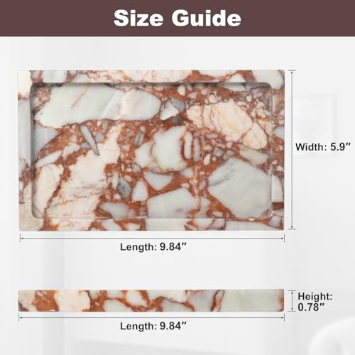 Deep Red Marble Rectangular Tray 10×6 Inch – Bathroom & Calacatta Red – 1 Pack