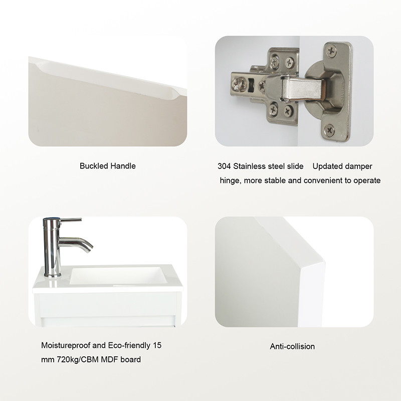 16″ White Bathroom Paint Vanity Set Wall Mount Small Ceramic Sink Faucet Drain