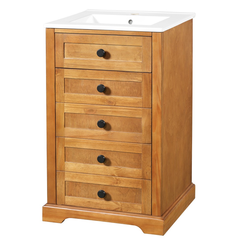 20″ Bathroom Vanity with Integrated Ceramic Sink Cabinet with Soft-Closing Door
