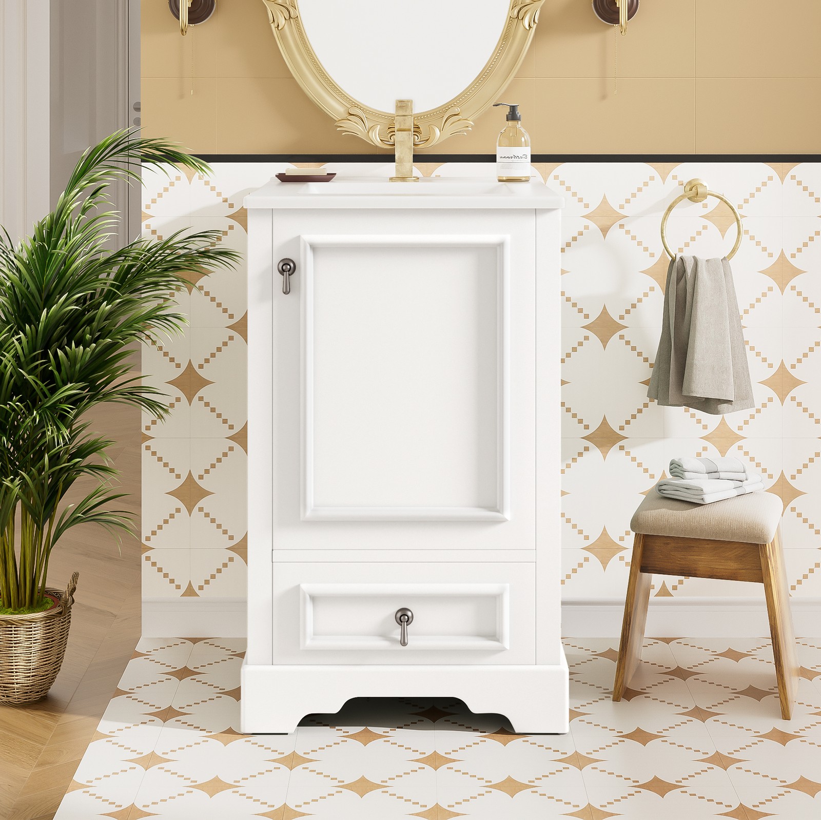 20″ Bathroom Vanity with Ceramic Sink, Soft Close Door, White