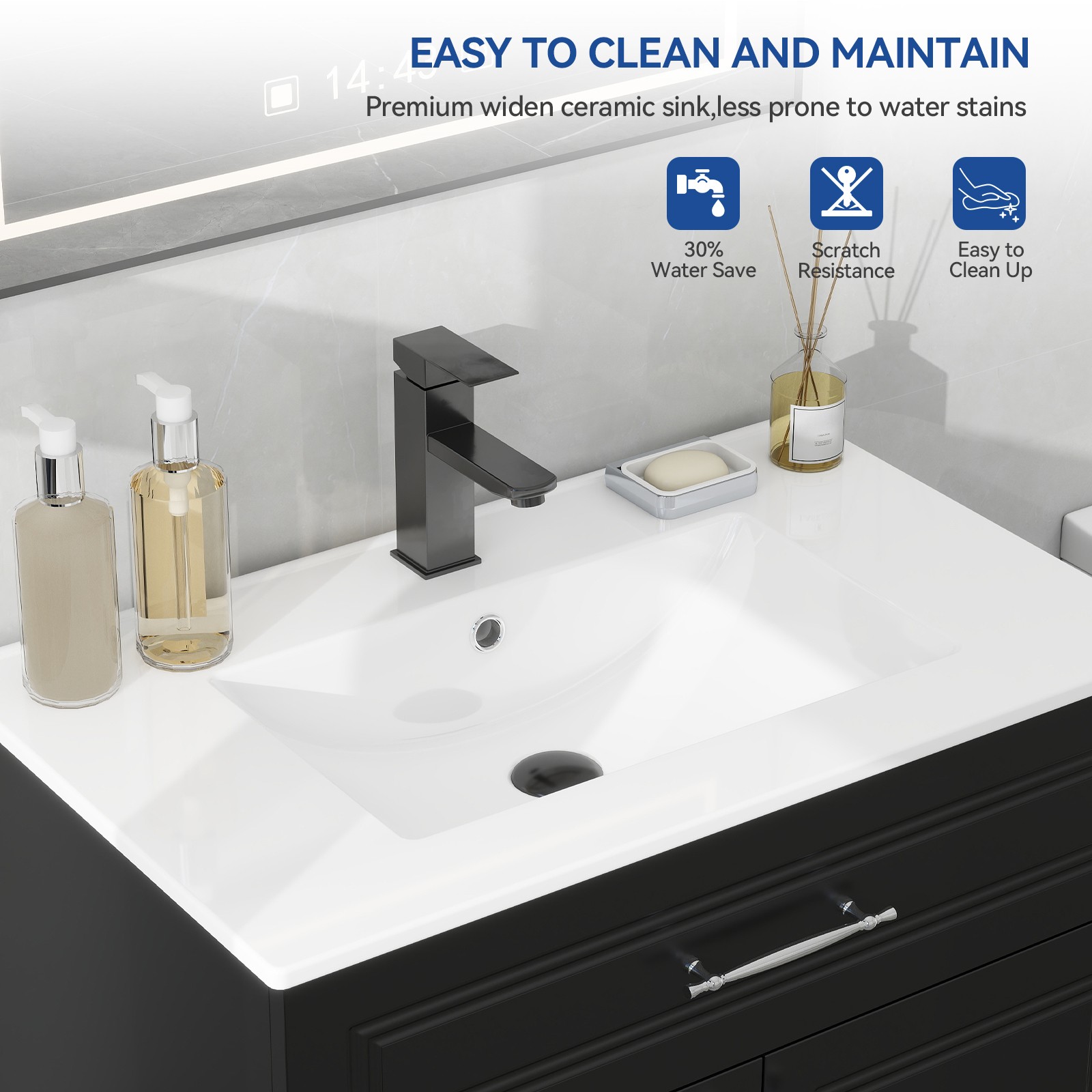 30″ Bathroom Vanity with Sink, Soft Close Cabinet, Black Bathroom Storage Set