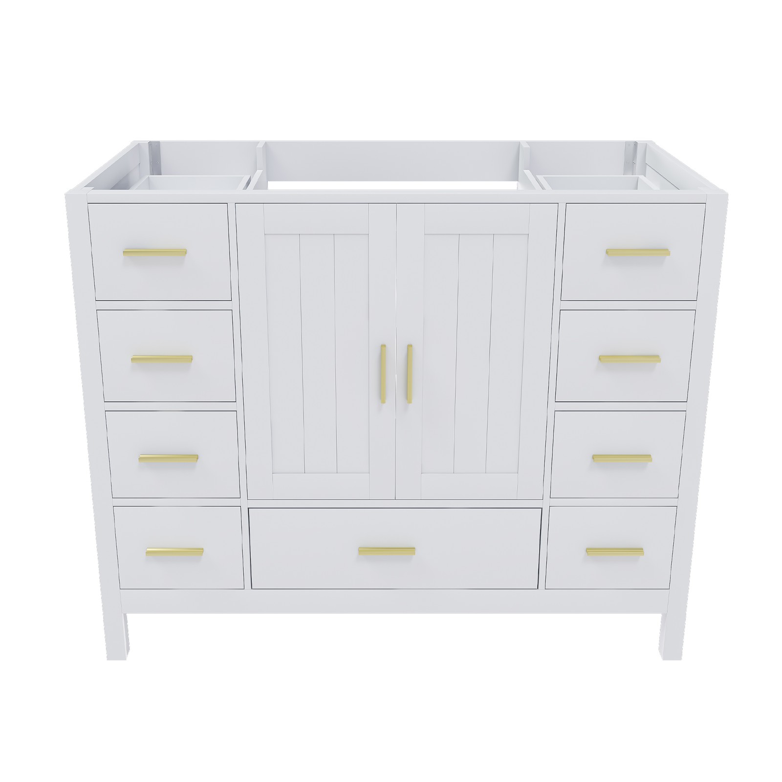 42″ Bathroom Vanity Base Cabinet 2 Doors 9 Drawers White