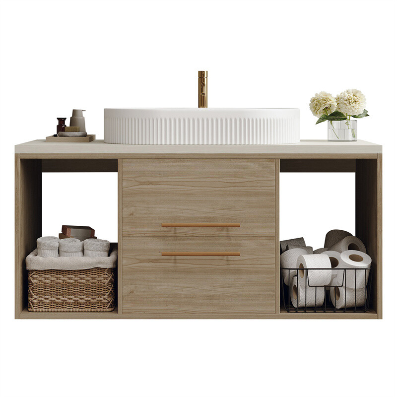 Modern Wall-Mounted Floating Cabinet Bathroom Vanity with Oval Sink & 2 Drawers