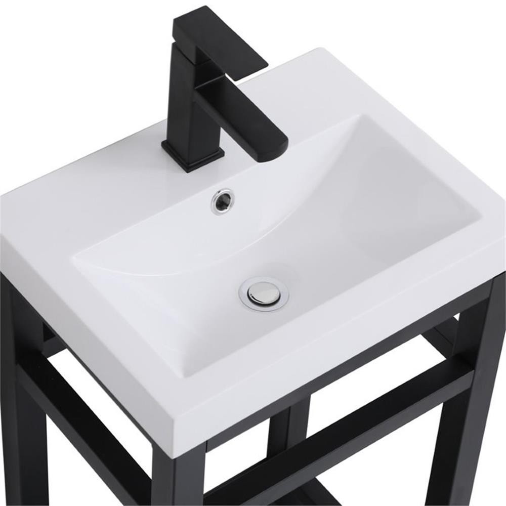 Pemberly Row 18″ Single Resin Top Metal Bathroom Vanity in Black