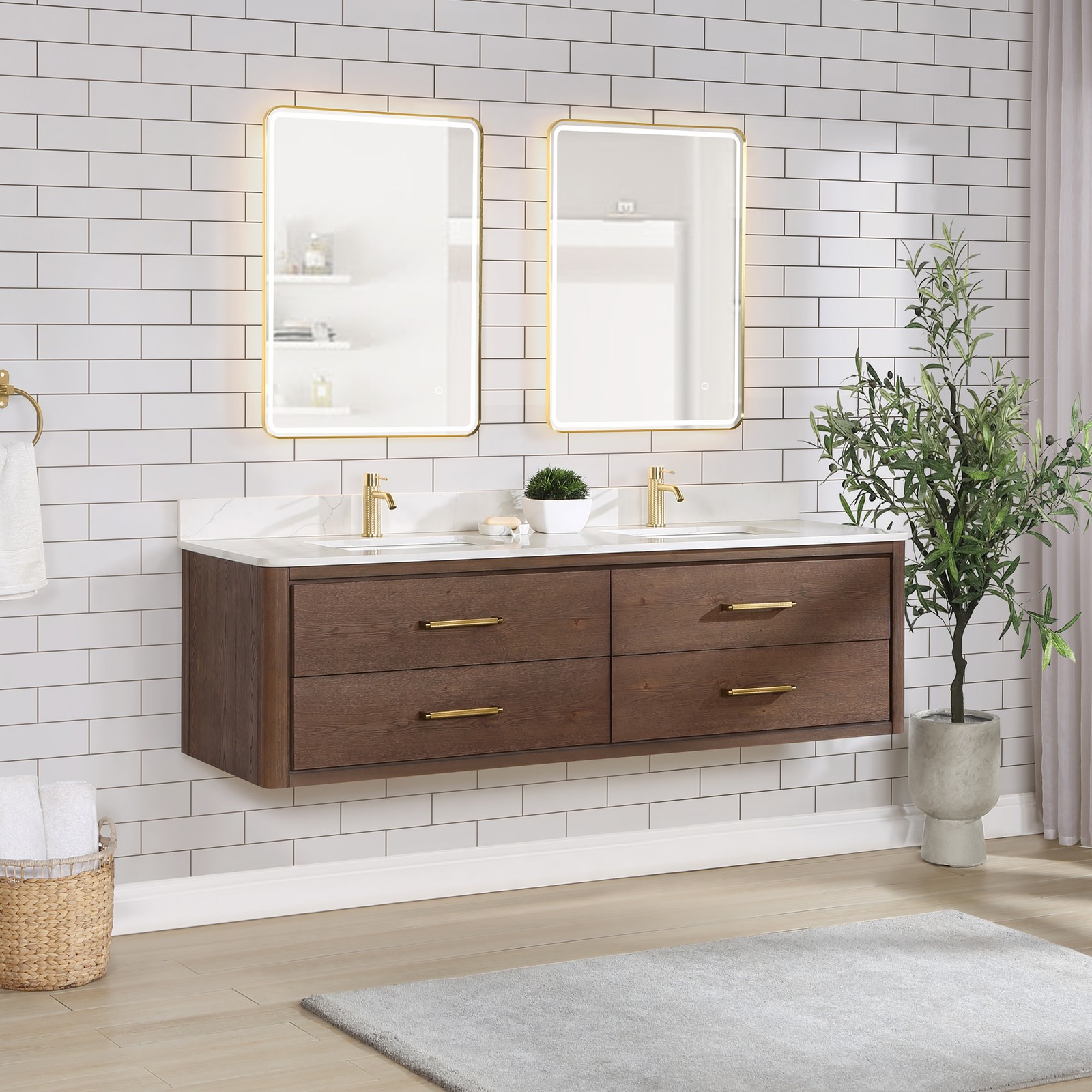 Miseno MV-NM-706672 Cristo 72″ Wall Mounted Double Basin Vanity – Fir Wood Brown