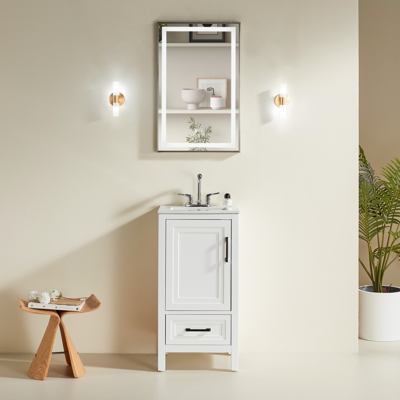 White Freestanding Bathroom Cabinet 18″ Solid Wood Fully Assembled