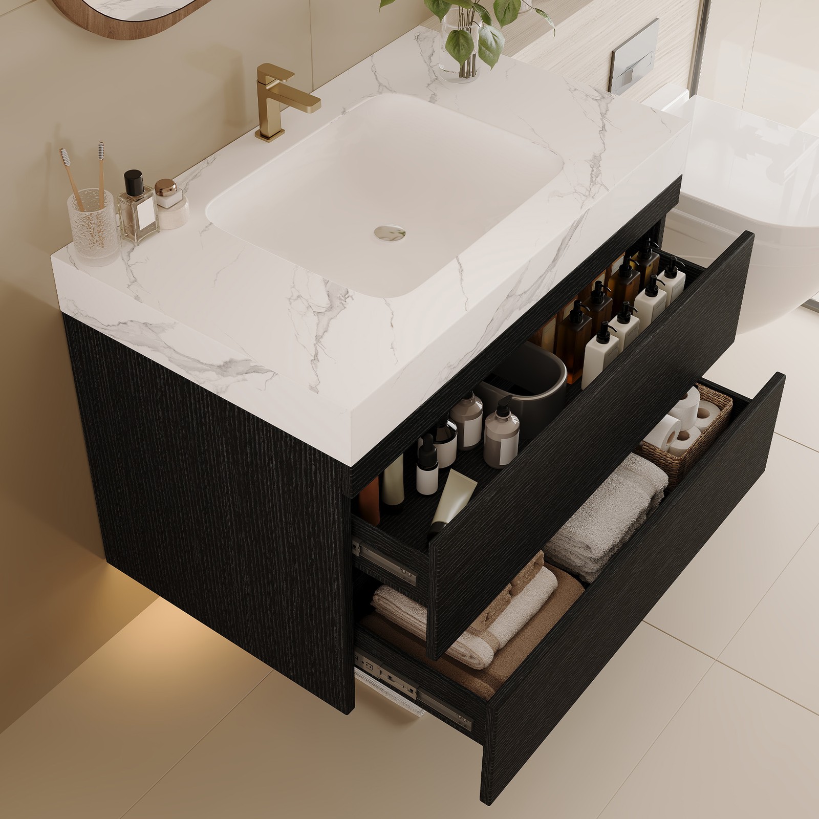 29.9″ Floating Bathroom Vanity with Sink, Wall-Mounted for Small Bathrooms