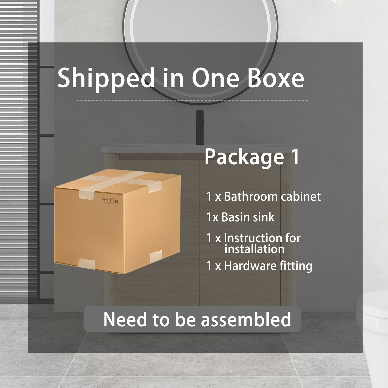 36” Plywood Freestanding Bathroom Vanity W/White Ceramic Sink 2 Doors Oak Color