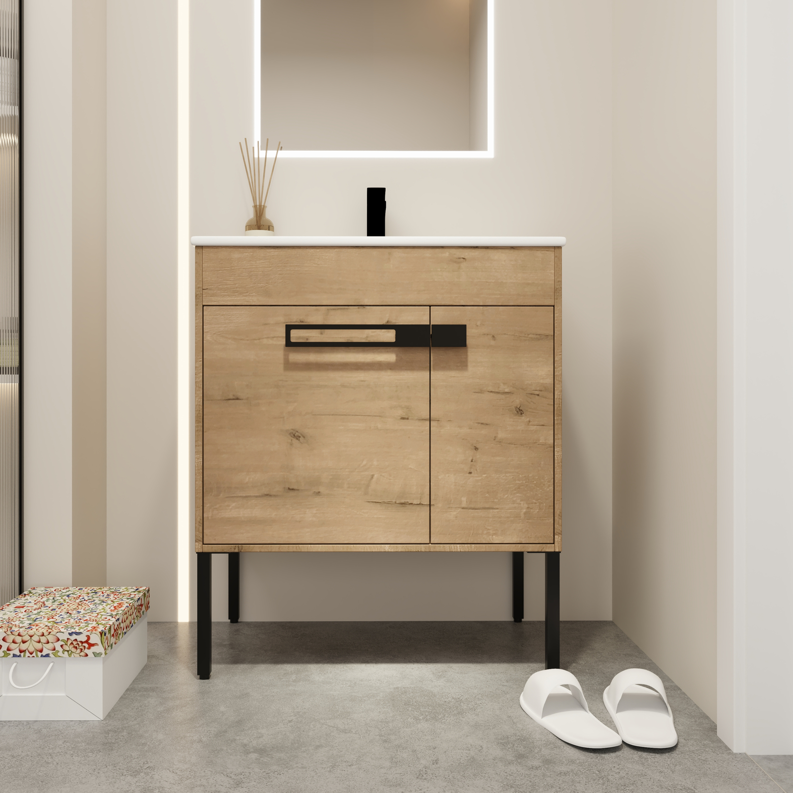 30×18 Inch Modern Wooden Bathroom Vanity With Ceramic Sink Freestanding/Floating