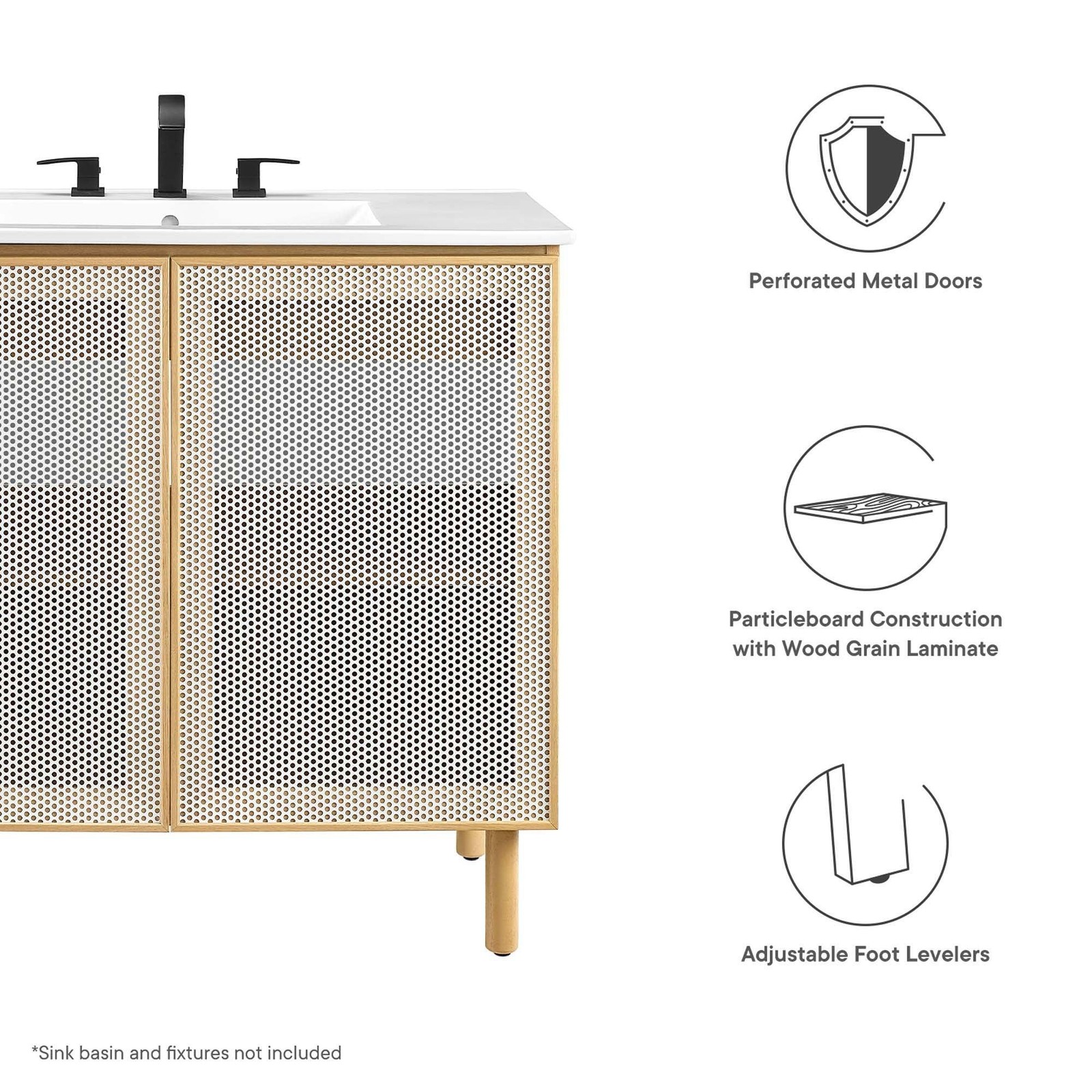 Calla 36″ Perforated Metal Bathroom Vanity Cabinet (Sink Basin Not Included)