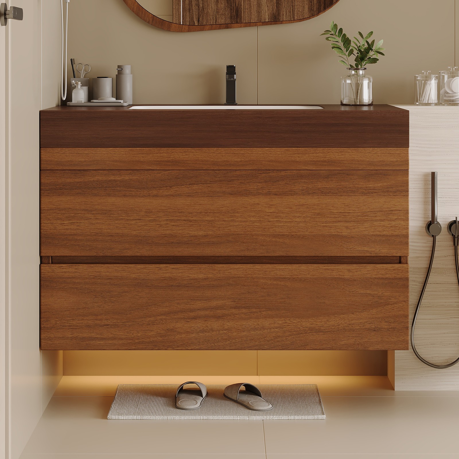 29.9″ Floating Bathroom Vanity with Marble Top and Ceramic Sink