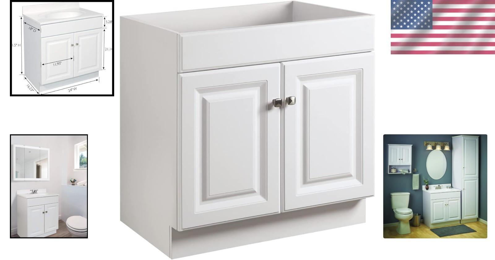 Classic White Bathroom Vanity by Wyndham – 2 Cabinet Doors, Durable Wood Design