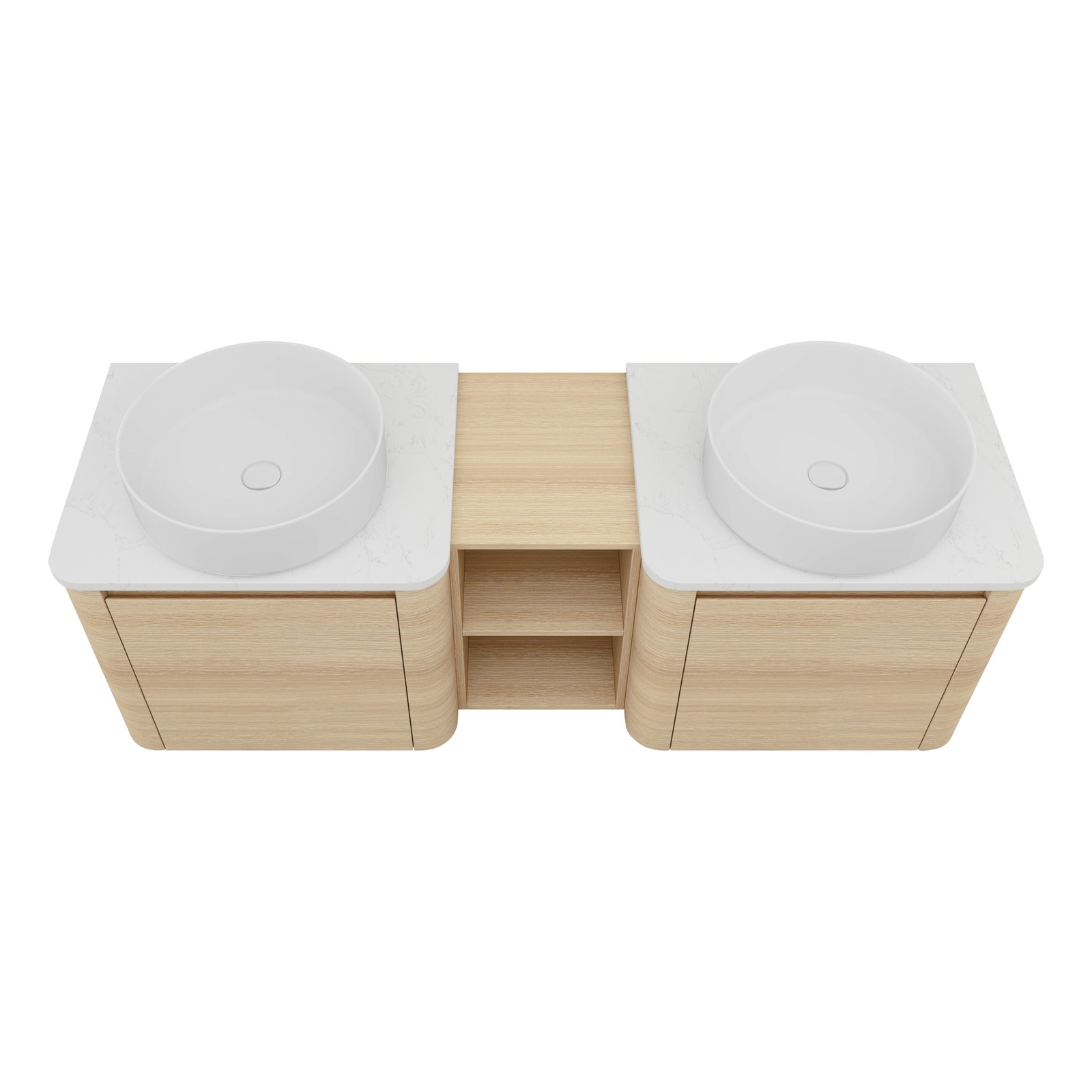 60 in Floating Bathroom Vanity Cabinet 2x White Ceramic Sink Basin +Open Shelves