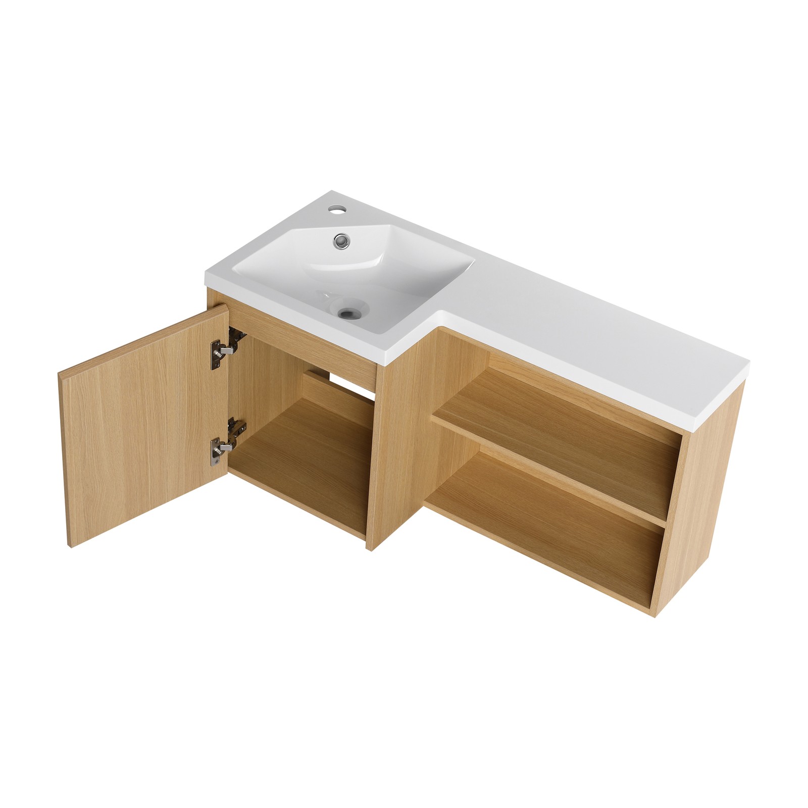 36″ Corner Floating Bathroom Vanity with Integrated Sink, Light Oak