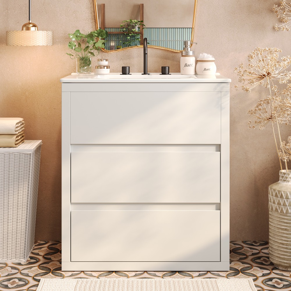 30″ Bathroom Vanity w/Ceramic Sink & 2 Drawers Freestanding Bathroom Vanity