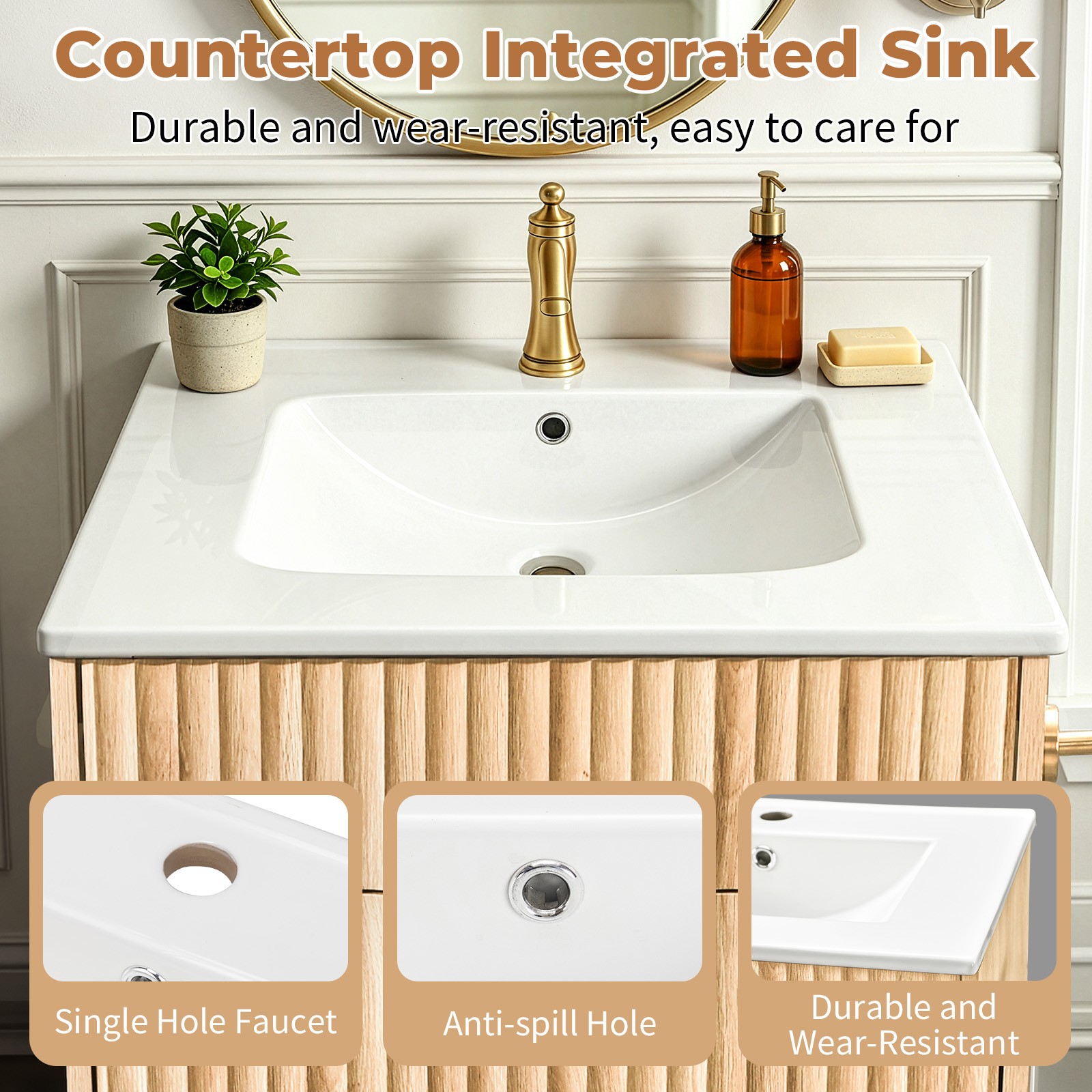 24″ Bathroom Vanity with Ceramic Sink Overflow Freestanding Cabinet Guest Baths