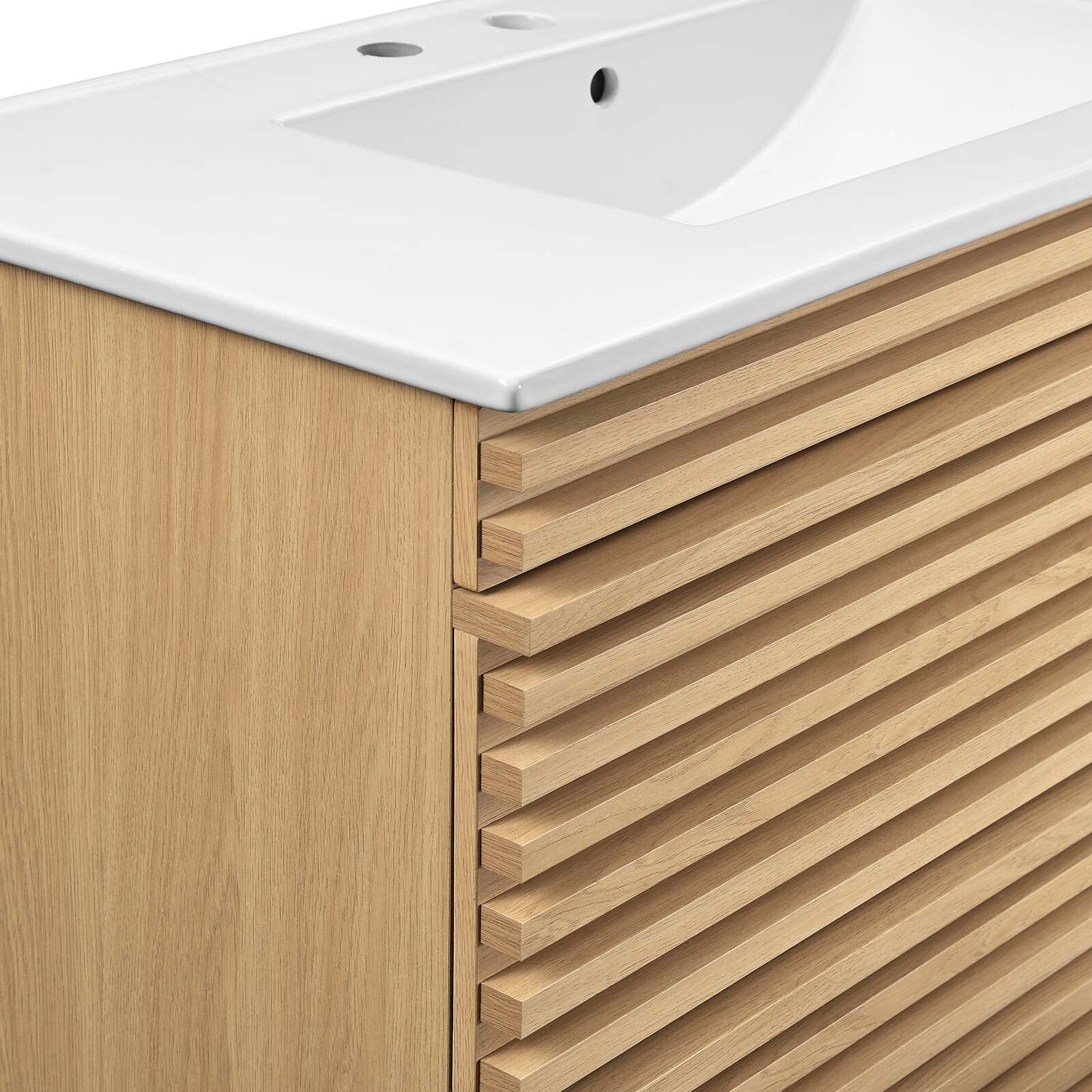 Modway Render 36″ Wall-Mount Bathroom Vanity in Oak White