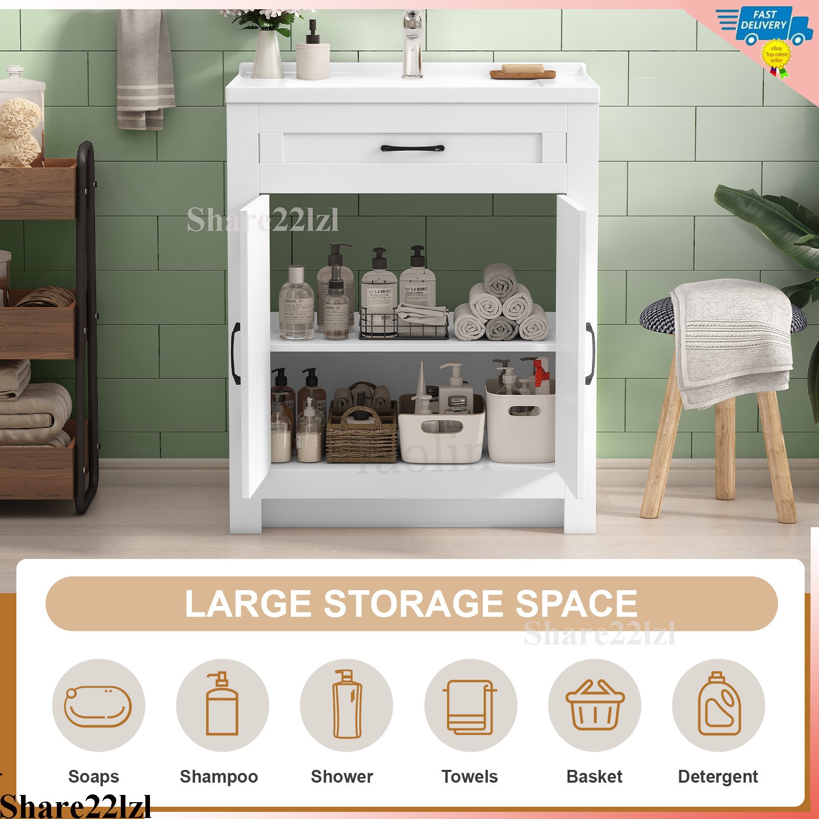 31″ Bathroom Vanity with Sink Combo Bathroom Cabinet with 2 Doors Freestanding
