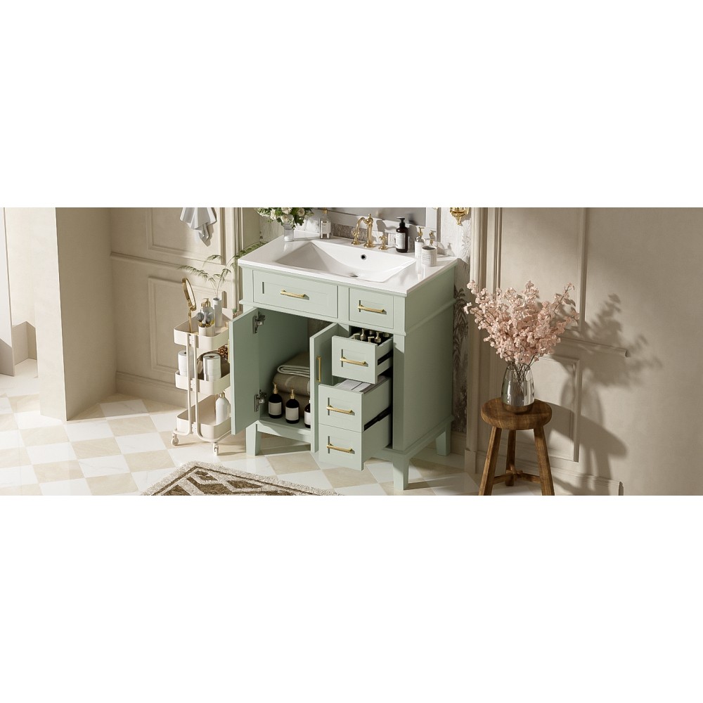 30″Bathroom Vanity with Ceramic Sink Modern Storage CabinetwithSoft-Close Doors