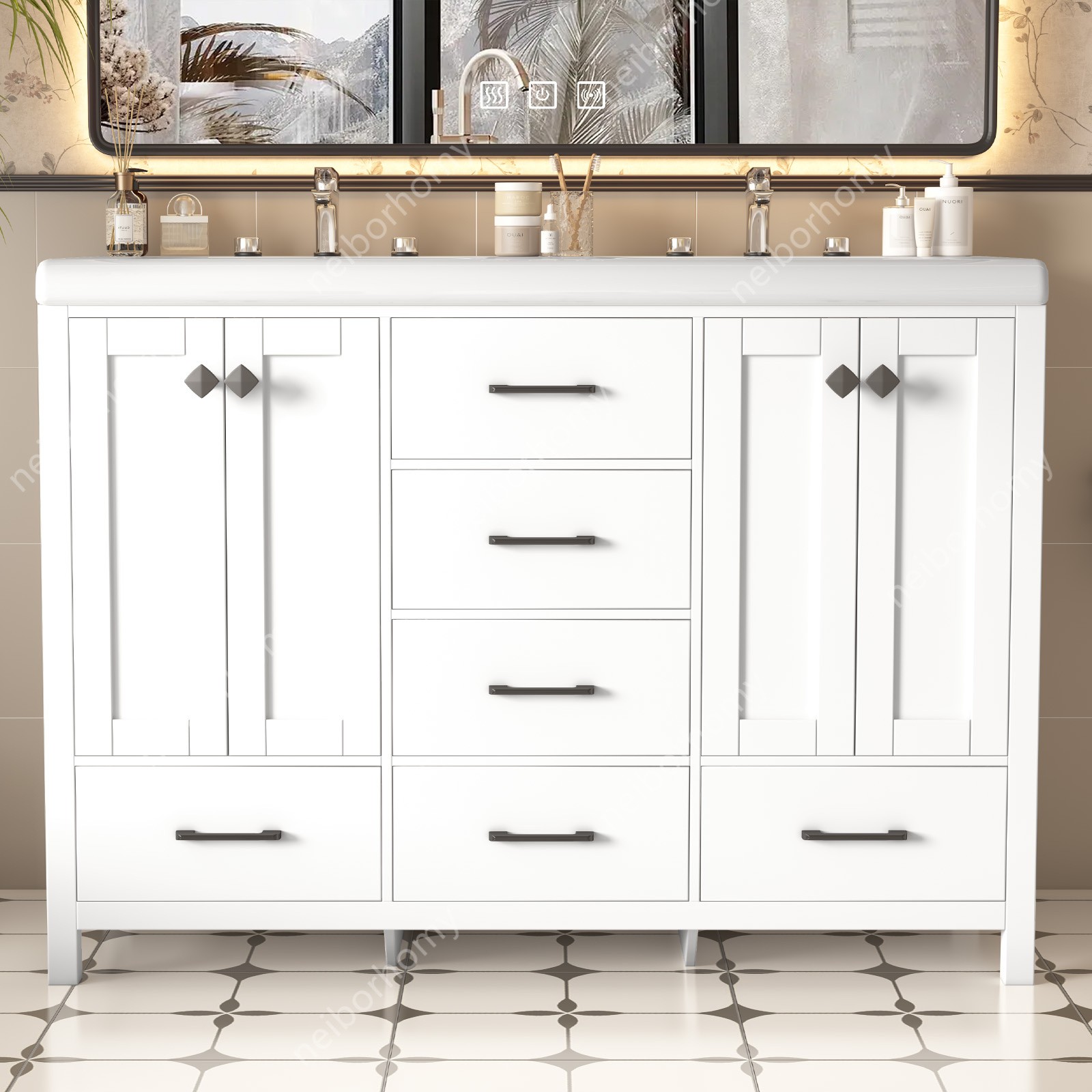 Freestanding Vanity Storage Cabinet 6 Drawers 2 Doors 47″ Bathroom Vanity w/Sink