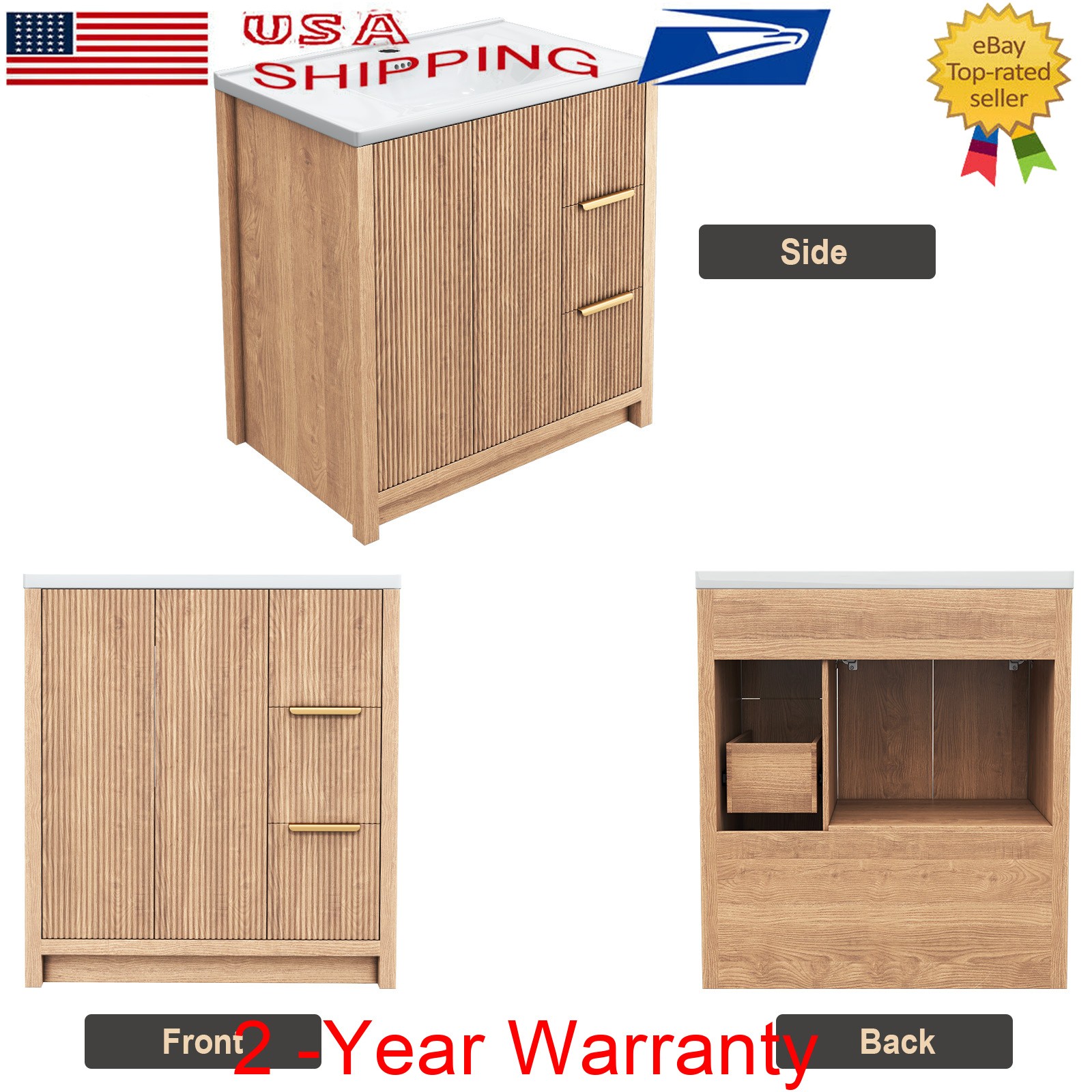 Wood Bathroom Vanity Cabinet w/ Ceramic Sink Storage Bathroom Cabinet w/ Drawer