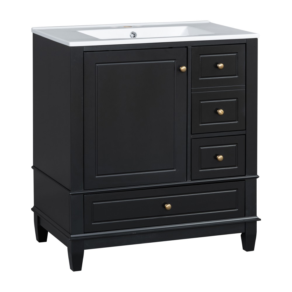 30″ Vanity w/Sink,Rubber Wood & MDF Cabinet,Soft Close Door,3 Drawers,Vietnam