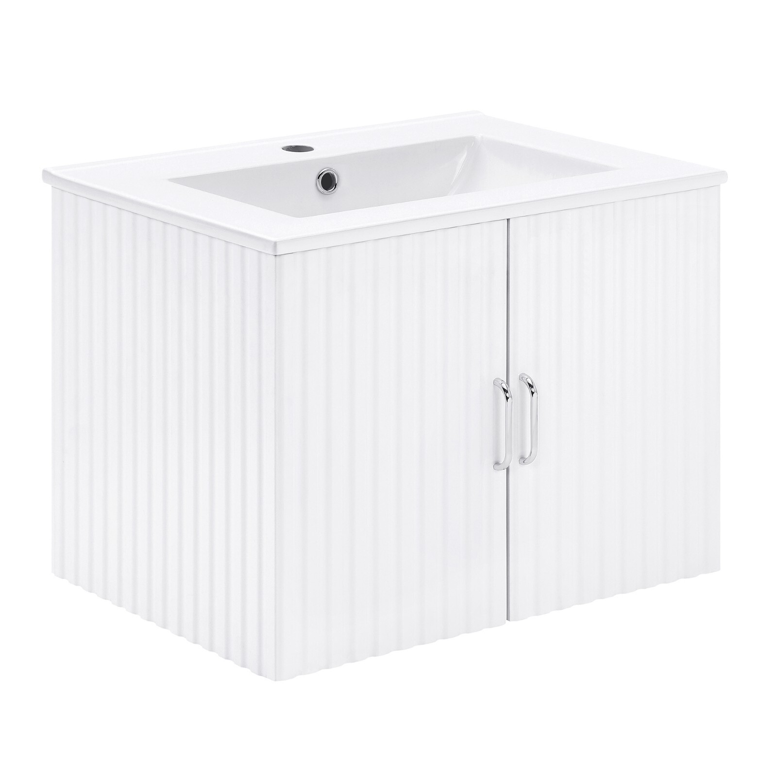 24″ Floating Wall Mounted Bathroom Vanity with White Porcelain Sink and Soft