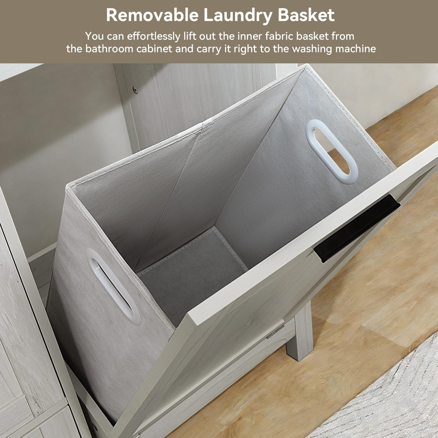 42″ Bathroom Vanity Cabinet with Removable Laundry Hamper, Modern Standing Pedes