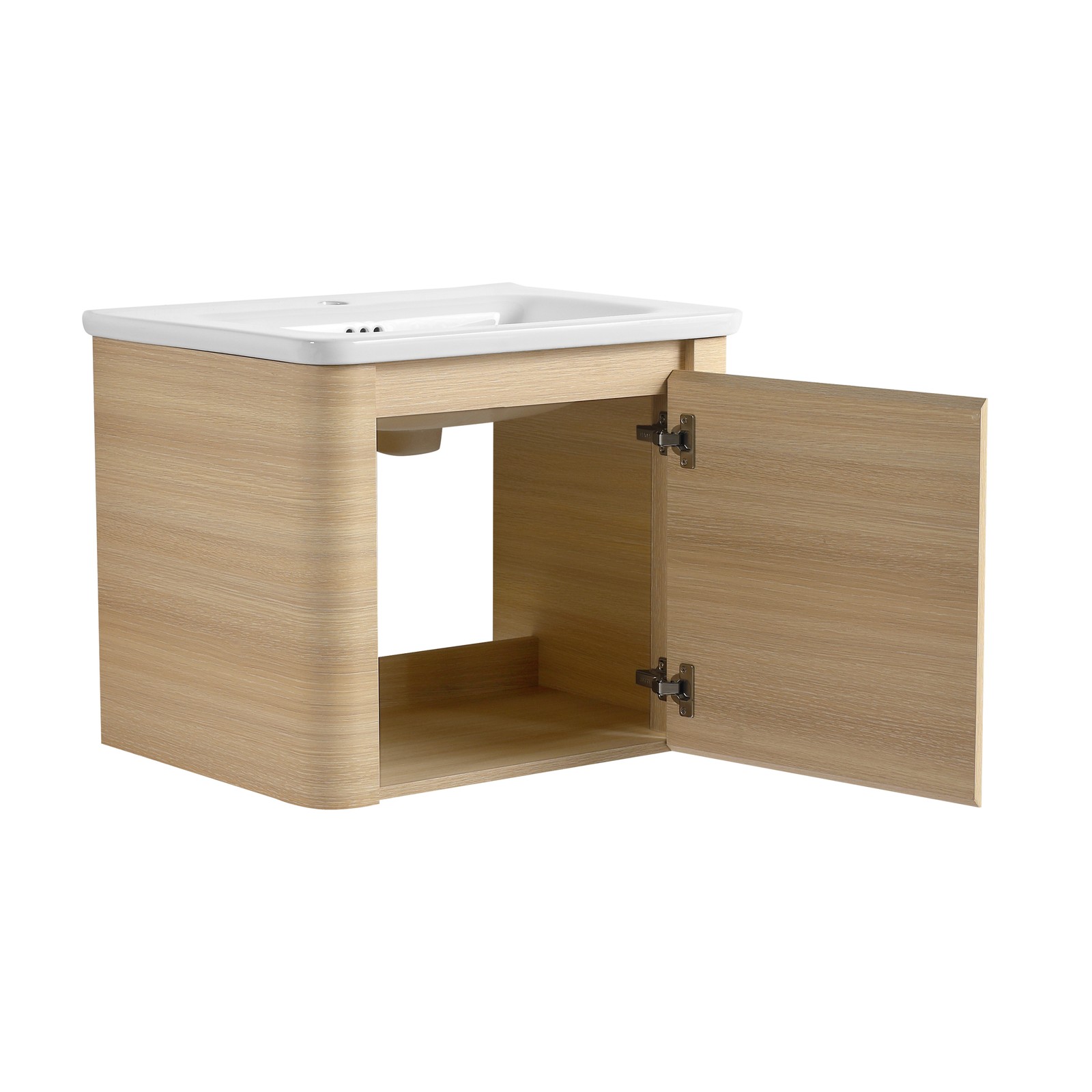 24” Plywood Wall-Mounted Bathroom Vanity Cabinet with White Ceramic Sink +Door
