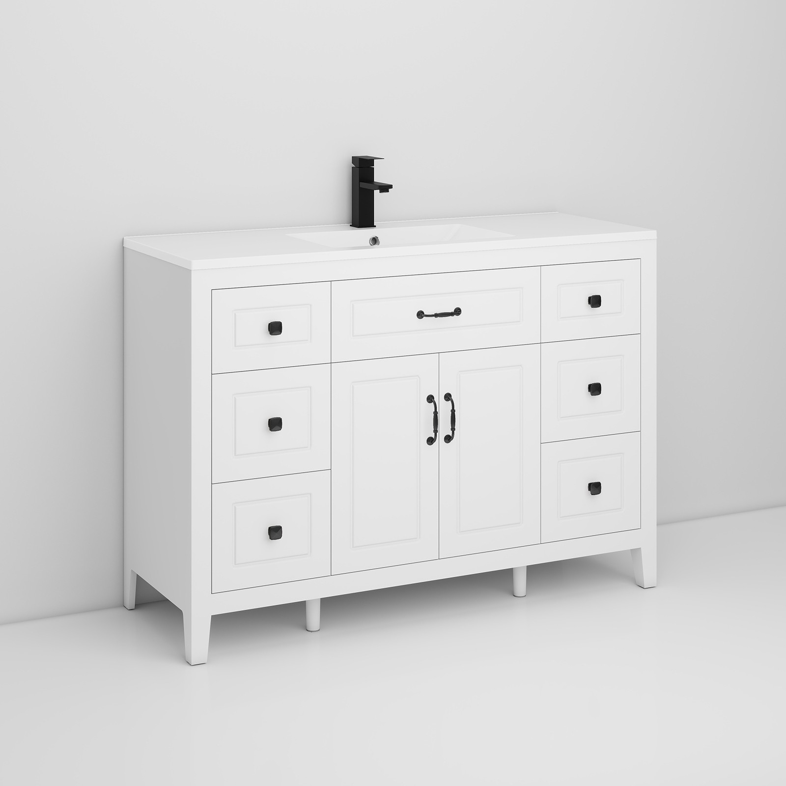 48″Bathroom Vanity with Sink Soft Close 2 Doors and 6 Drawers Freestanding White