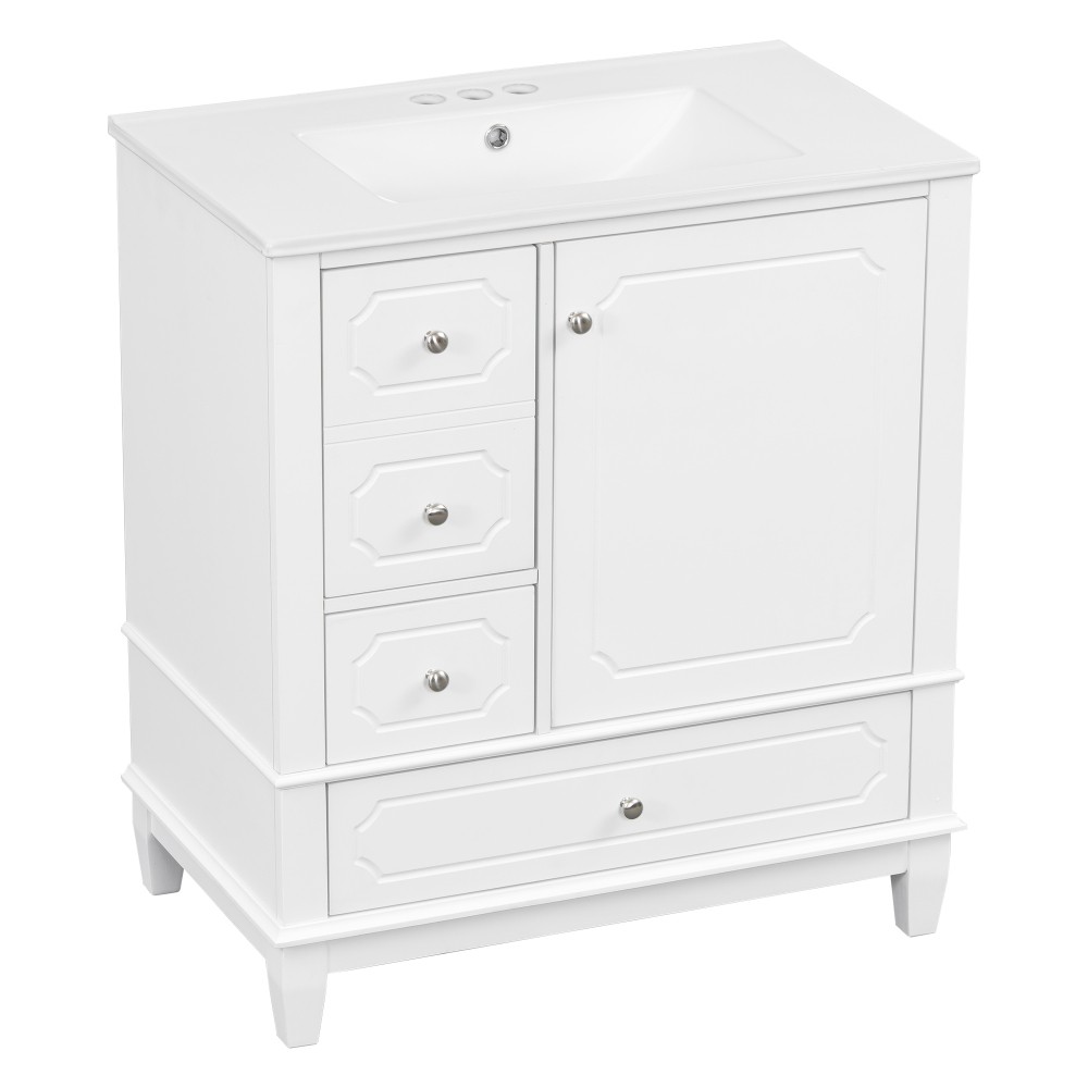 30″Bathroom Vanity with Sink Freestanding White Vanity Cabinetwith Ceramic Basin