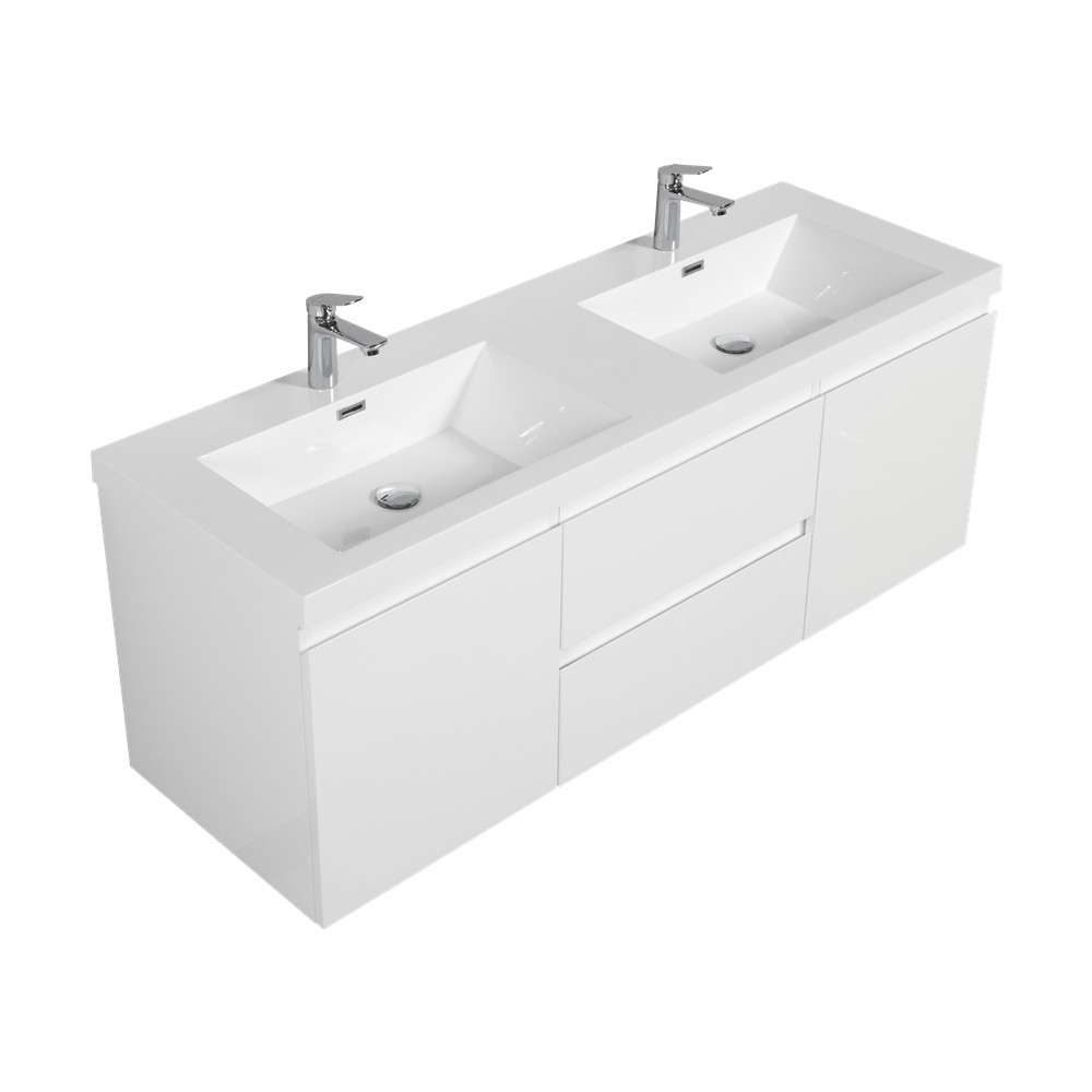 60″ Wall Mounted Bathroom Vanity w/Double Sink, Floating Vanity Cabinet,2 Drawer