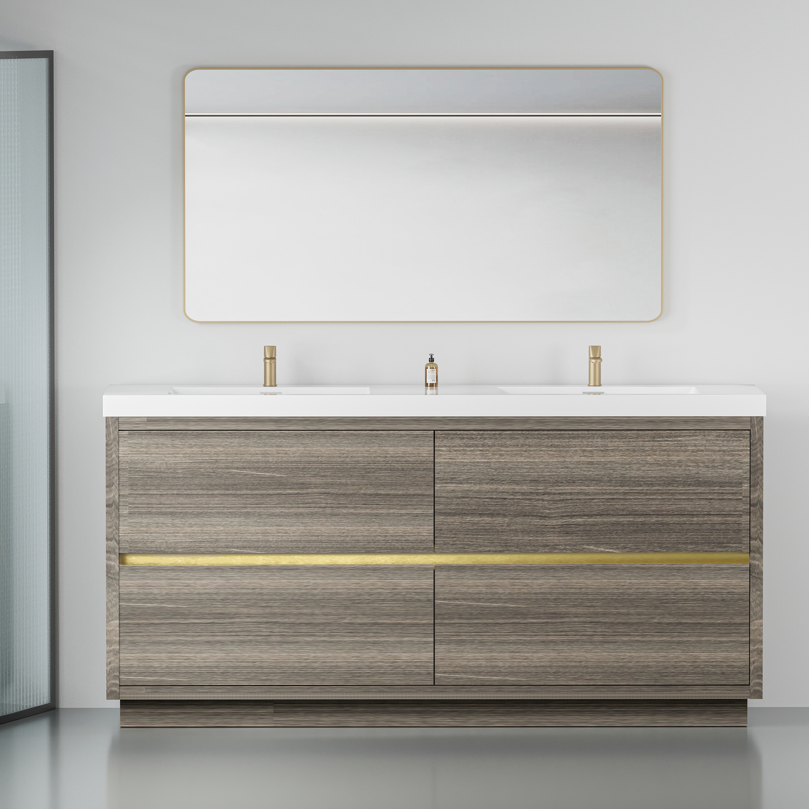 72″ Floating Wall-Mounted Bathroom Vanity W/ 4 Drawers Double Stone Resin Sinks