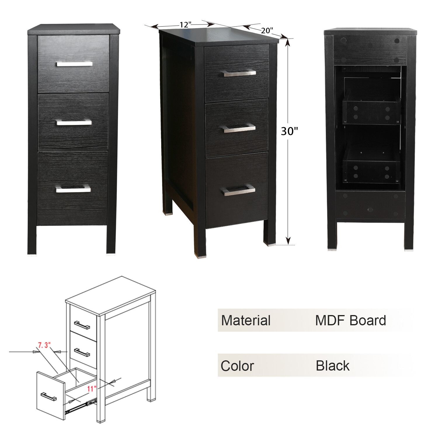 72″ Bathroom Vanity Set W/ Vessel Sink Set Cabinet Faucet Black Combo No Mirror