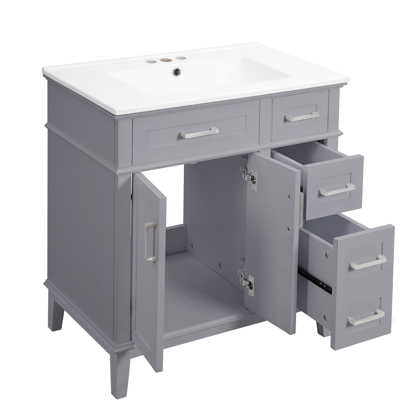 30″ Bathroom Vanity w/Ceramic Sink, Modern Storage Cabinet w/Soft-Close Doors