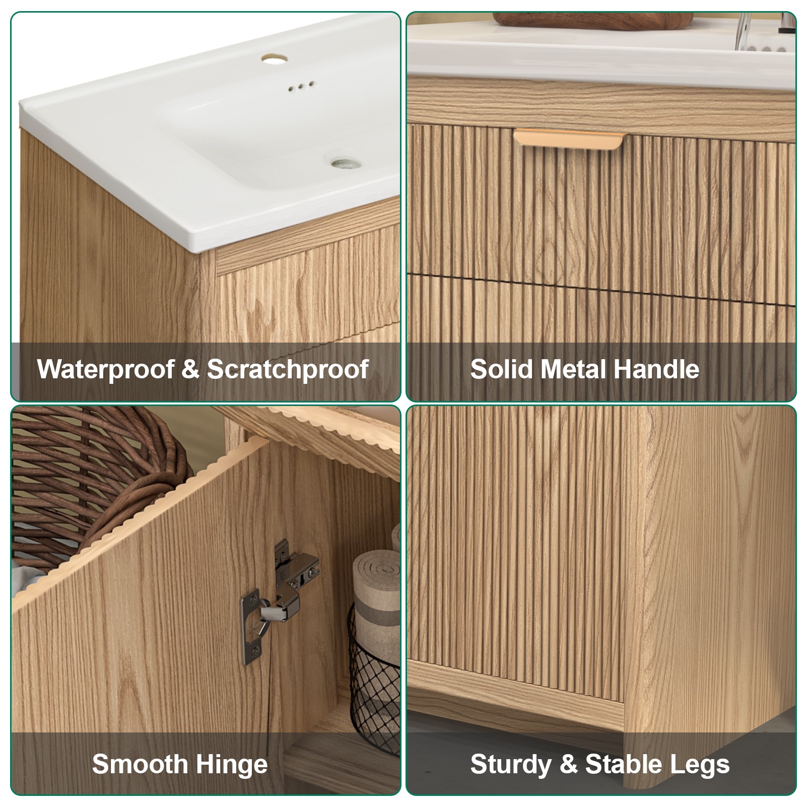 Bathroom Wood Vanity 23.6″ &Ceramic Sink,Freestanding Storage Cabinet Vanity