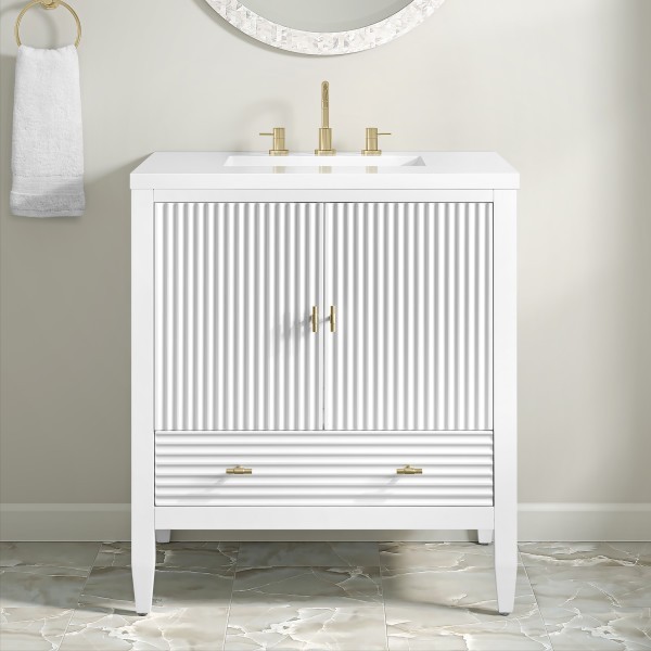 30″ James Martin Myrrin 485-V30-BW-3WZ Vanity Cabinet White Zeus Silestone Top