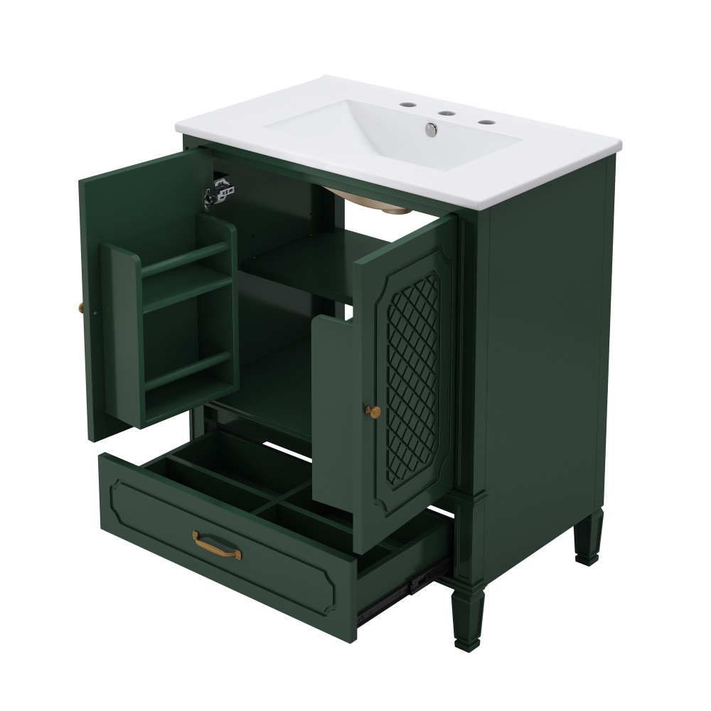 30″ Bathroom Vanity with Sink Vintage Style, Multi-functional Storage Space