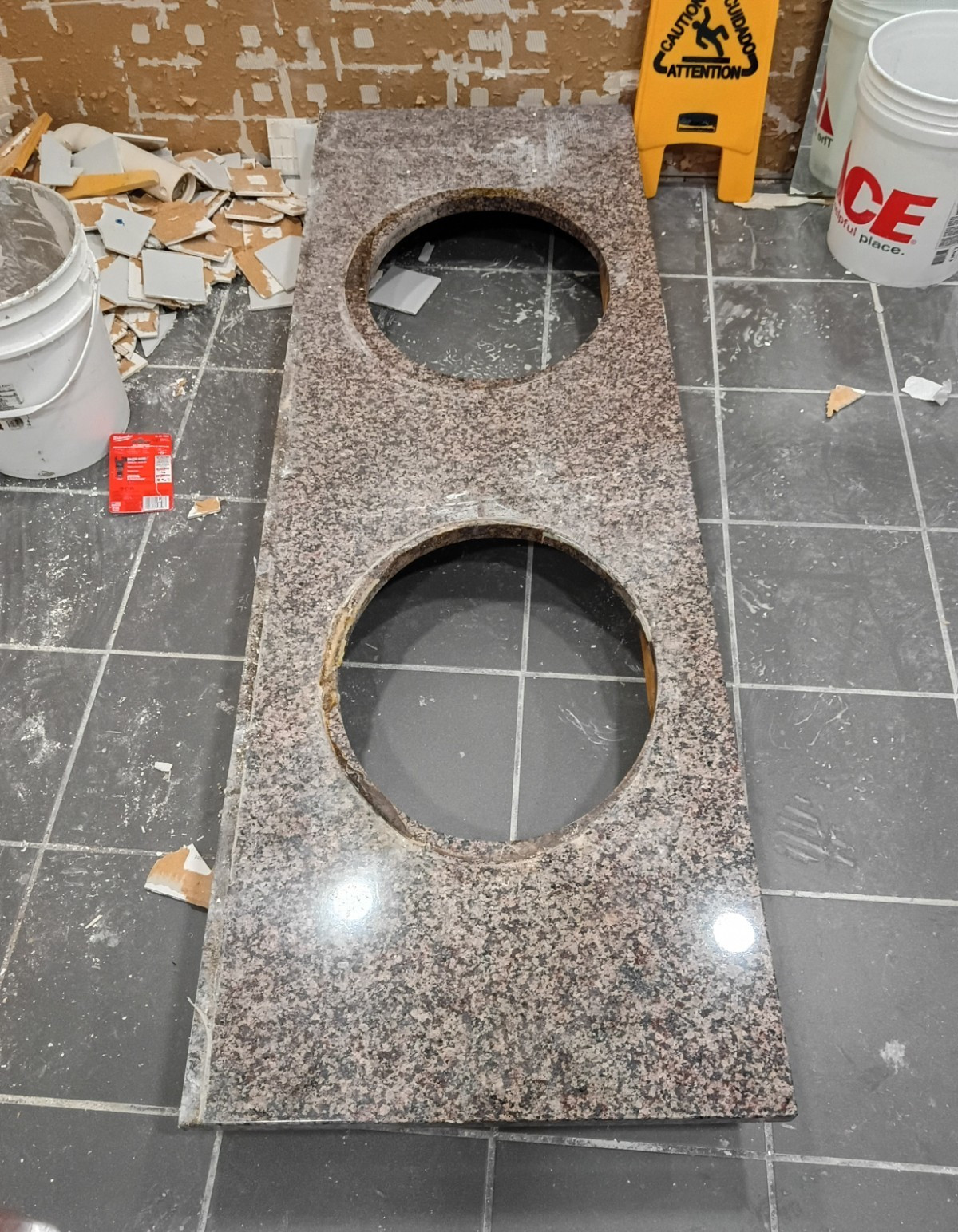 Granite Vanity Top Double Sink Cutouts Polished Speckled Brown/Black 60×30
