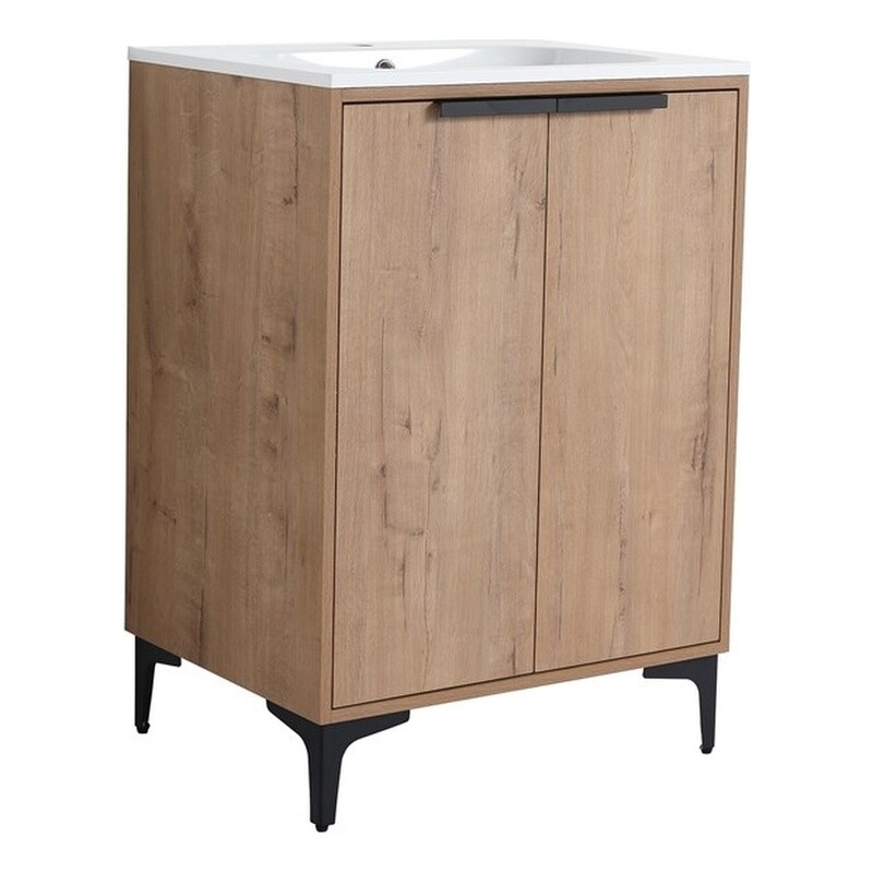 24 in. Single Vanity in Natural finish with Solid Surface Resin White Sink