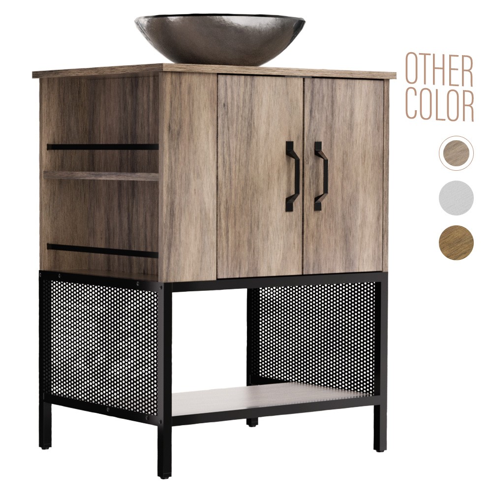 24″ Bathroom Vanity Single Cabinet w/ Countertop Vessel Sink Combo Modern Oak
