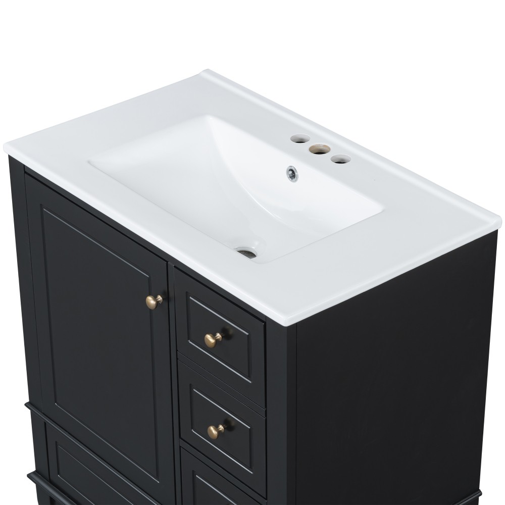 30″ Vanity w/Sink,Rubber Wood & MDF Cabinet,Soft Close Door,3 Drawers,Vietnam