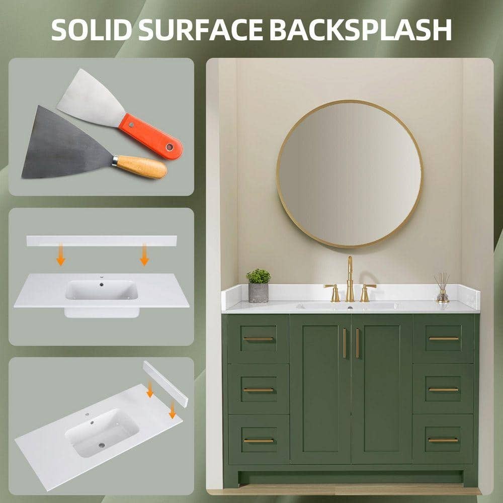 NTQ 42 in. Solid Surface Vanity Backsplash Glossy White