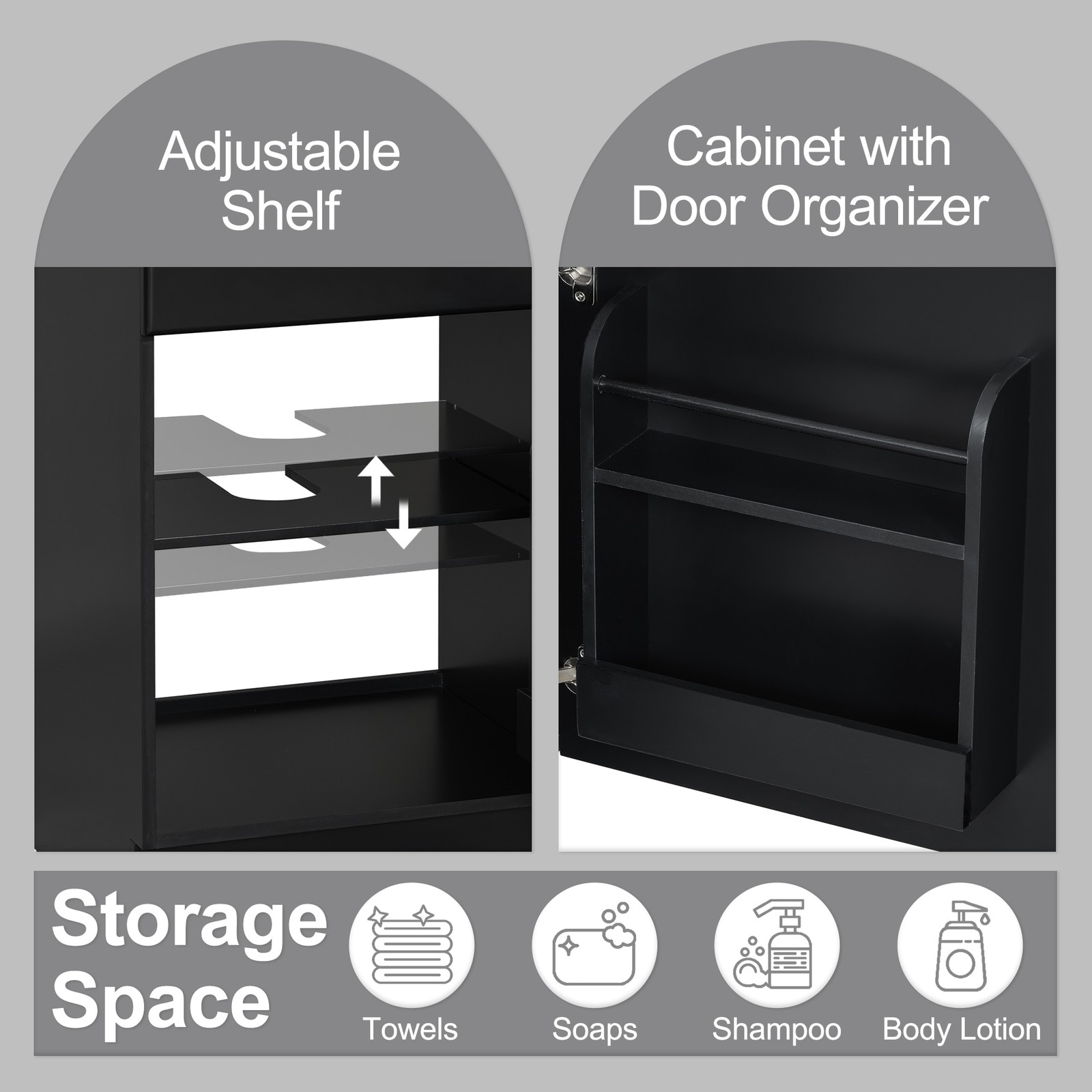 20″ Bathroom Vanity with Ceramic Sink, Black MDF Cabinet