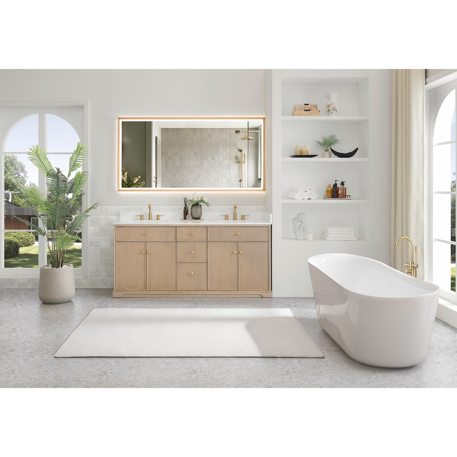 Barnett 72″ Wood Vanity in Natural Oak with White Engineered Stone Top No Mirror
