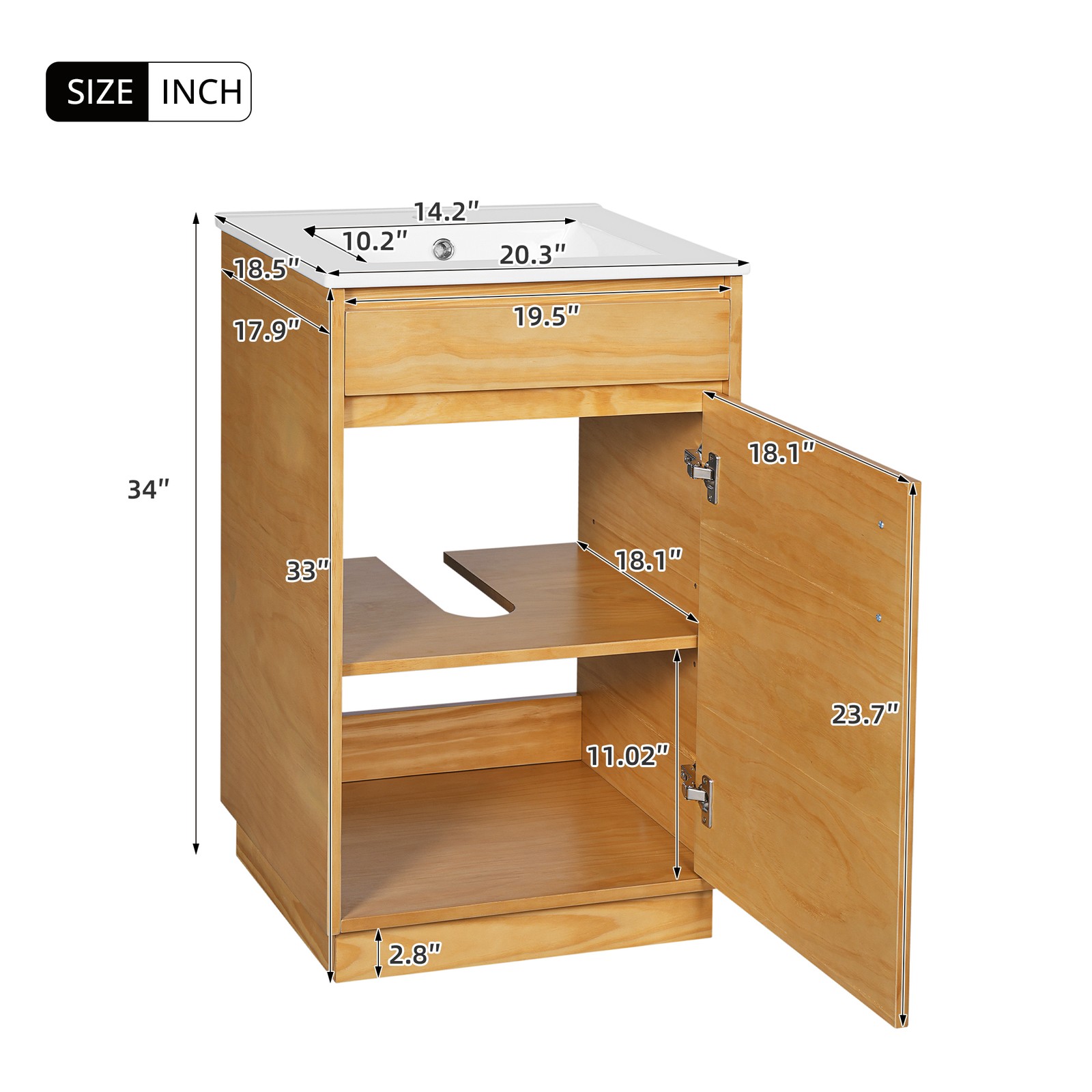 20″ Bathroom Vanity w/Ceramic Sink,Farmhouse Storage Cabinet w/Soft Closing Door