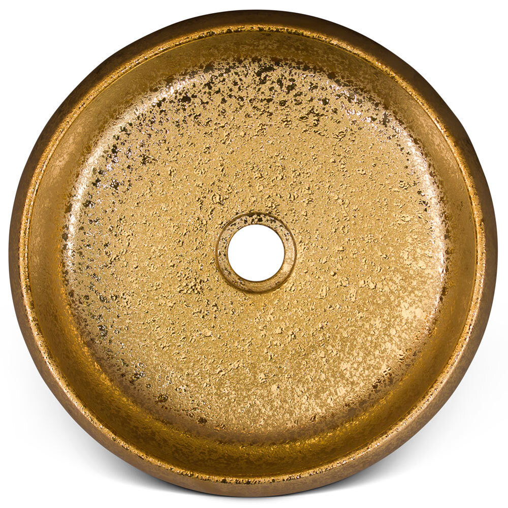 US Seller – 15in Gold Textured Oriental Porcelain Basin