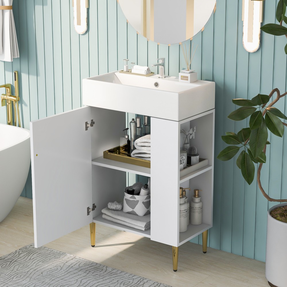 21.6″ Bathroom Vanity Single Ceramic Sink Right Side Storage