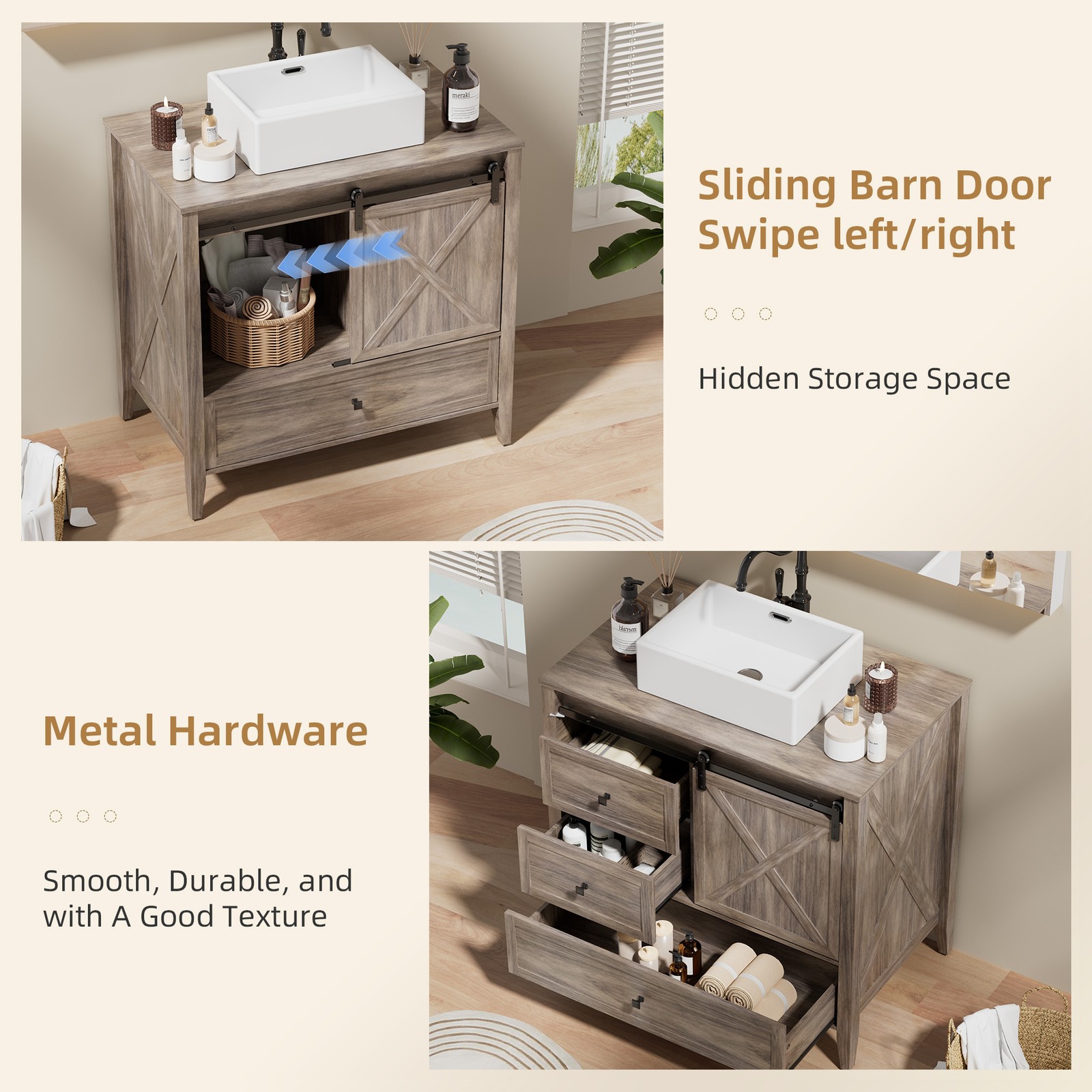 36-inch Bathroom Vanity Wooden Freestanding Cabinet Storage Vessel Sink Combo