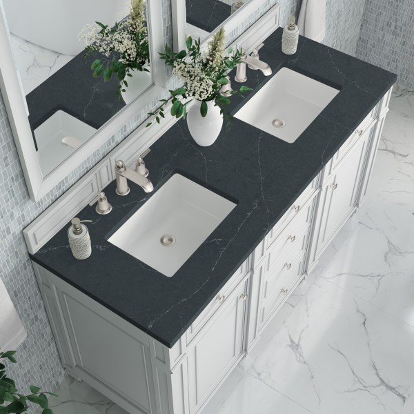 60″ James Martin Bristol 157-V60D-BW-3CSP Double Vanity Cabinet Charcoal Top